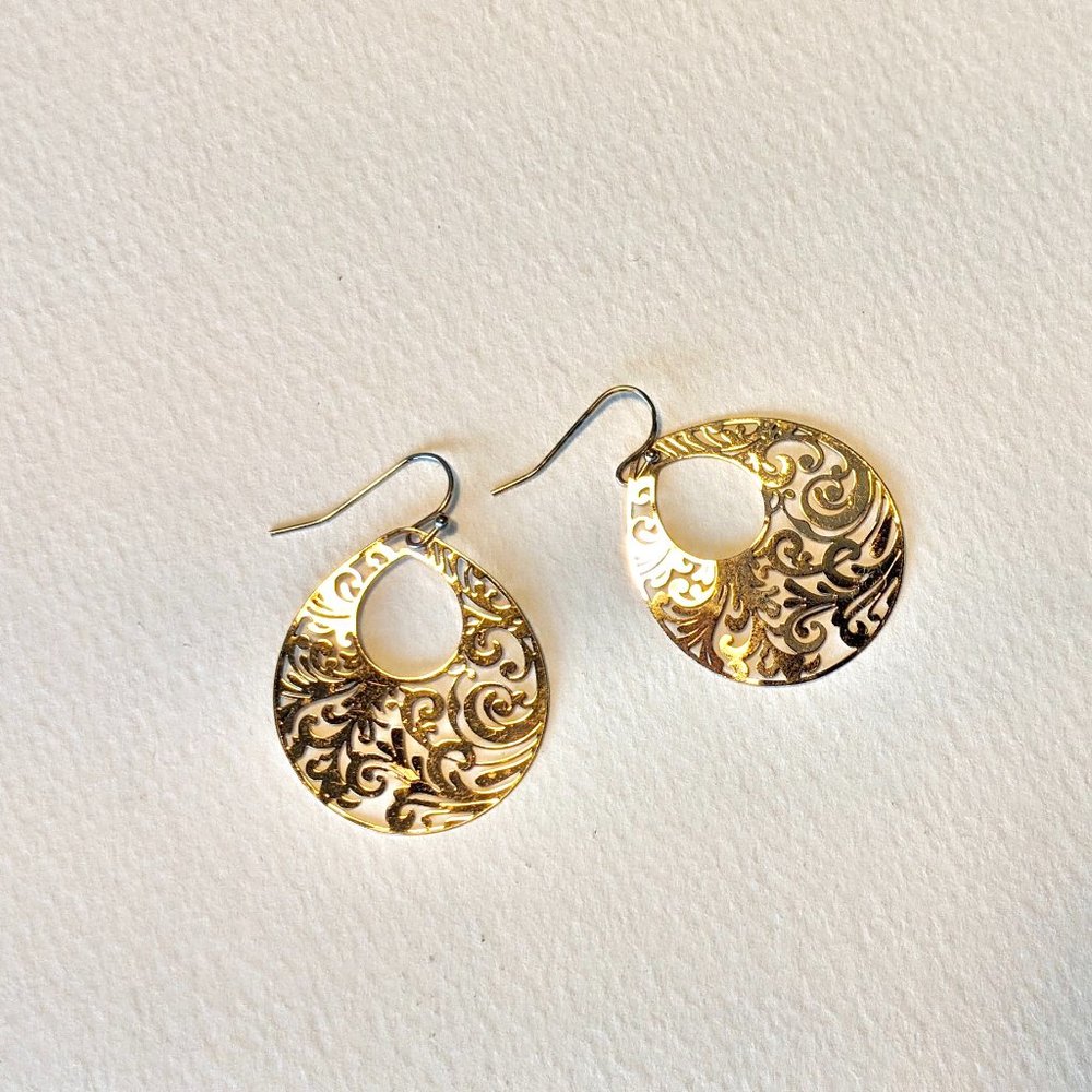 Botanical Cutwork Brass Drop Earrings